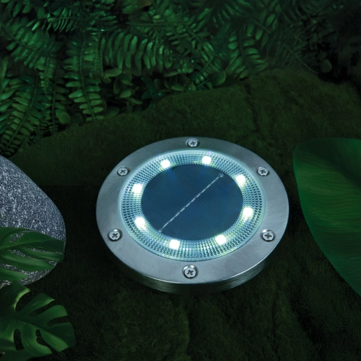 Lampă LED solară pentru sol sau perete, rotundă, alb rece, 12 cm