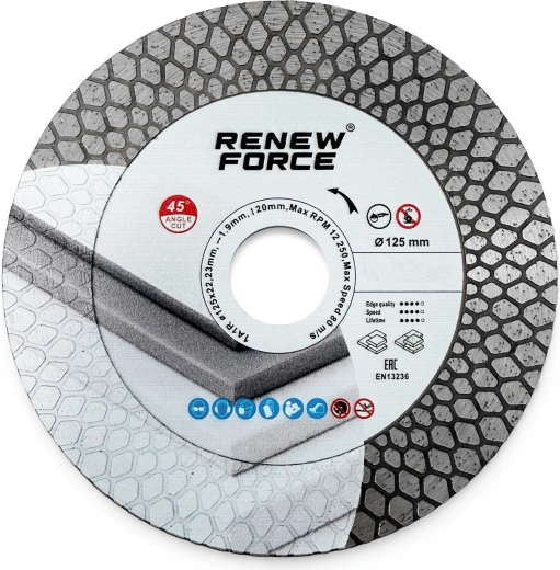 Disc diamantat Renew Force Q-Cut 125 mm pentru gresie porțelanată și ceramică - 1 bucată