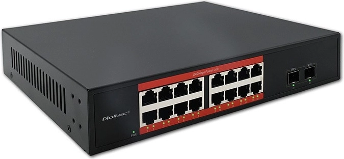 Switch PoE gigabit cu 16× RJ45 și 2× SFP, 1000 Mb/s, șasiu metalic