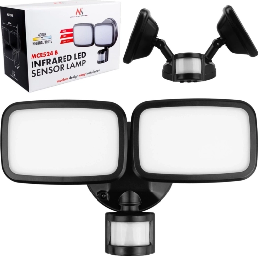 Lumină LED de perete cu senzor PIR 20 W, 1500 lm, IP65, alb neutru 4000 K, negru