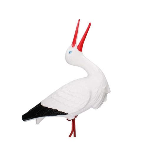 Figurină de grădină din plastic cu barză pe picior metalic