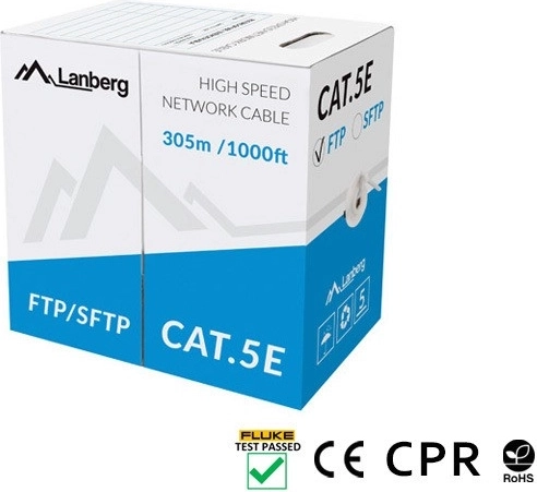 Cablu de rețea SFTP Cat 5e 305 m, cupru plin, gri