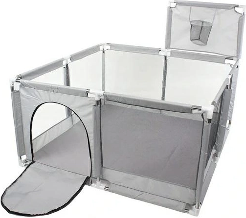 Țarc pentru copii 130 × 130 cm cu piscină cu bile și coș – gri