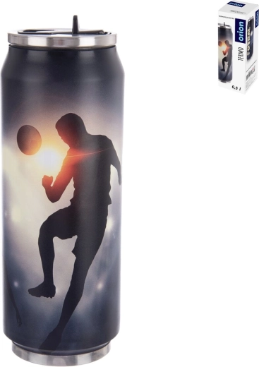 Termos din inox în formă de doză 0,5 l cu motiv fotbalistic