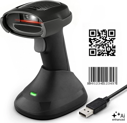 Cititor de coduri de bare wireless Qoltec 1D și 2D cu stație de încărcare