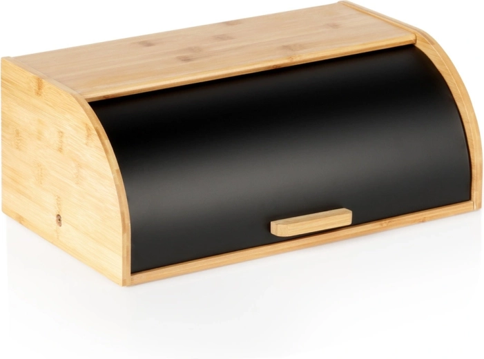 Cutie pentru pâine Vilde din bambus, cu capac rulant negru, 41 x 25,5 x 16,5 cm