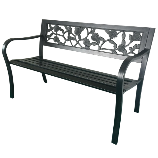 Bancă metalică de grădină Garden Line 125 cm cu spătar, cu motiv de trandafiri - 1 bucată