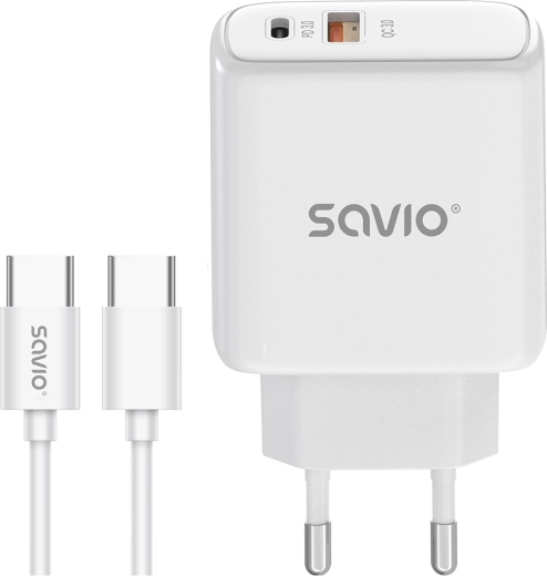 Încărcător rapid de rețea 20 W cu cablu USB‑C – SAVIO LA‑113