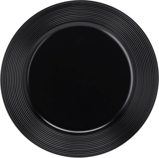 Suport rotund negru pentru farfurie, cu striații, 33 cm