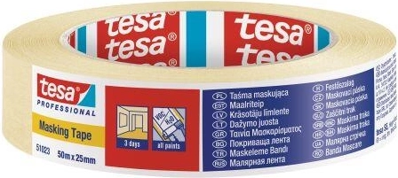 Bandă de mascare creponată 25 mm × 50 m galbenă Tesa
