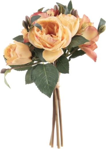 Floare artificială decorativă trandafir/crin în buchet galben 26 cm
