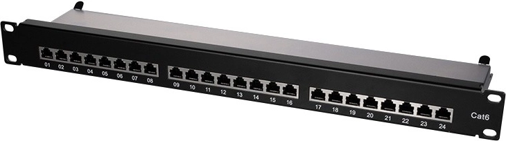 Patchpanel LOGILINK CAT6 19" cu 24 porturi, ecranat, negru