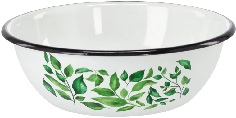 Bol emailat 1,5 l, diametru 20 cm – alb cu motiv de ficus