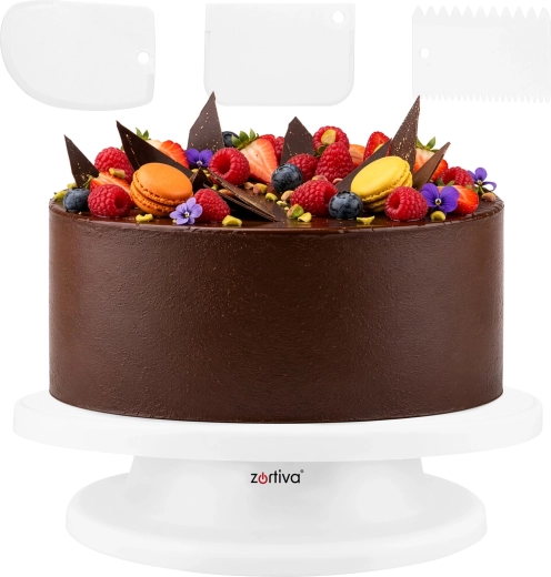 Platou rotativ pentru tort de 28 cm + 3 spatule pentru decorare Ruhhy
