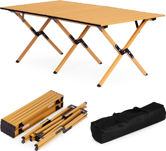 Masă de camping pliabilă 120 × 60 cm cu geantă MultiGarden