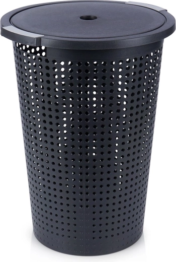 Coș de rufe din plastic cu capac 35 l, negru