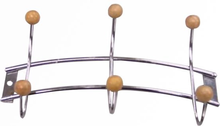 Cuier de perete cu 3 cârlige, crom/lemn, 21 × 11,5 cm