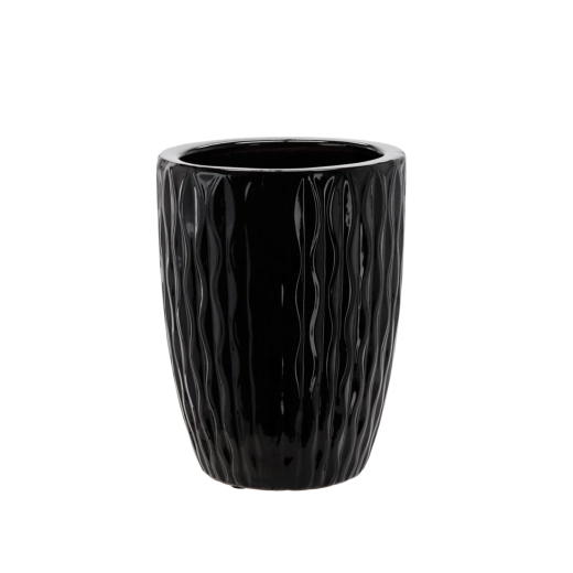 Ghiveci ceramic pentru plante 24,5 × 24,5 × 33 cm, negru lucios