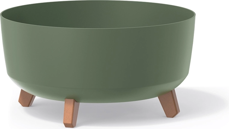 Ghiveci Gracia Low 38 cm – înveliș din plastic verde pământiu pentru plante, cu suport