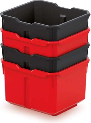 Set de 4 cutii de depozitare din plastic X Block Box, negru/roșu, 157 × 140 × 210 mm