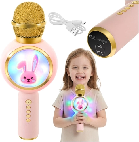 Microfon karaoke wireless pentru copii Izoxis iepuraș roz