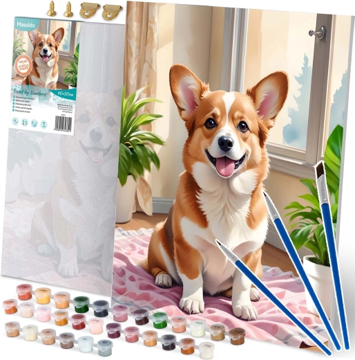Pictură după numere 40 × 50 cm Massido – cățel CORGI