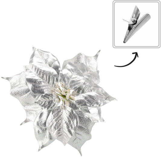 Stea de Crăciun artificială 25 cm argintie cu clips