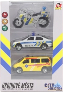 City Collection set motocicletă de poliție, mașină de poliție și ambulanță cu lumină și sunet