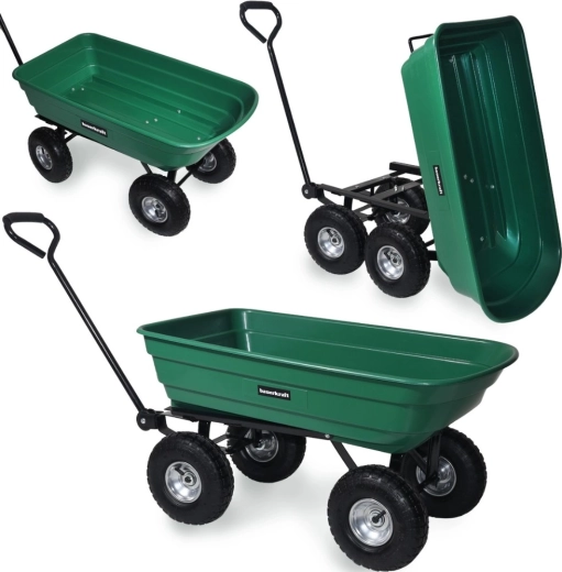 Cărucior de transport pentru grădină cu cuvă basculabilă, 100 l / 300 kg, verde