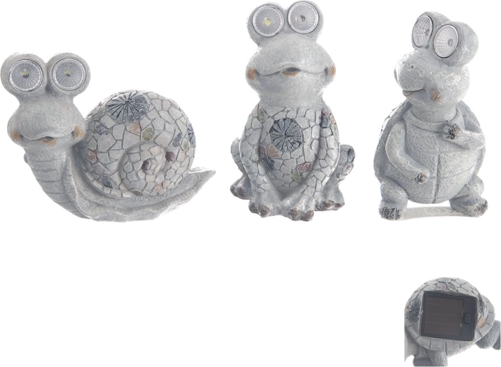 Decorațiune solară de grădină, animăluț din polystone, gri, 14 × 7 × 11,5 cm (3 variante)