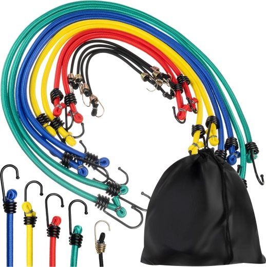 XTROBB corzi elastice de fixare pentru bagaje cu cârlige (12 buc.) cu husă