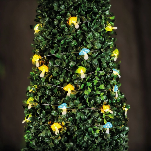 Ghirlandă luminoasă LED solară cu ciuperci, 25 LED-uri, alb cald, 2,4 m