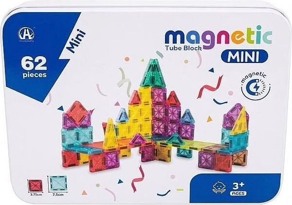 Mini set de construcție magnetic cu 62 de piese într-o cutie