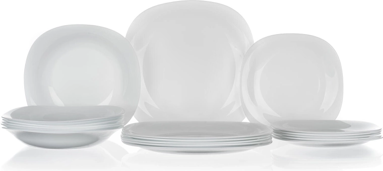 Set de masă din sticlă PARMA 18 piese alb