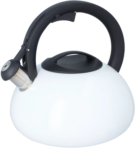 Ceainic din inox cu fluier 3 l alb cu mâner negru