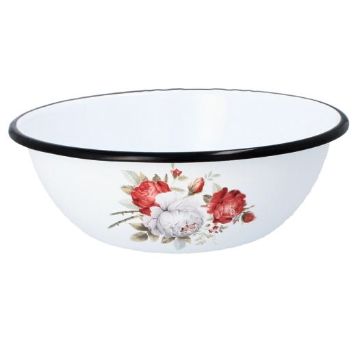 Bol smălțuit 1,5 l, diametru 20 cm, motiv trandafir alb