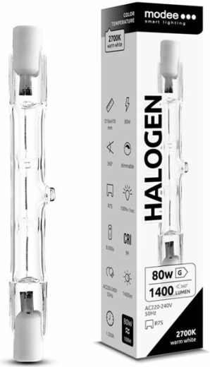 Moddee bec halogen R7S 78 mm 80 W 1400 lm alb cald reglabil