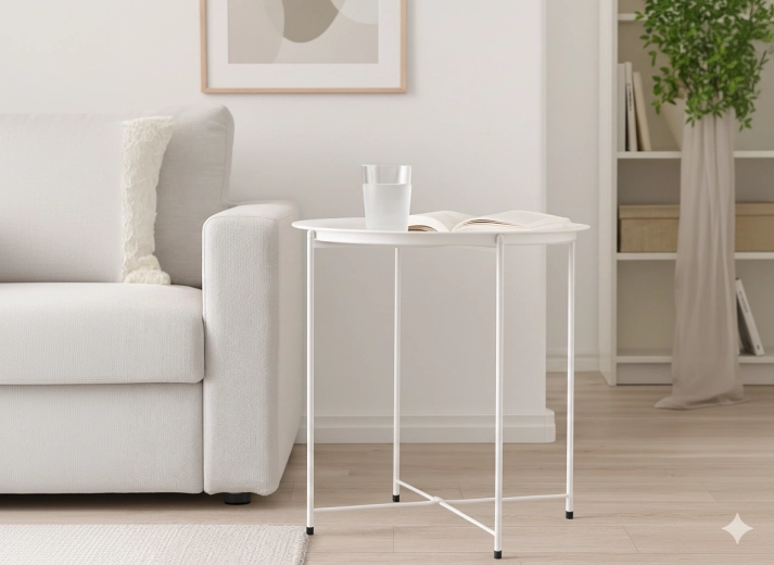 Măsuță de cafea rotundă albă din metal 47 × 47 × 50,5 cm