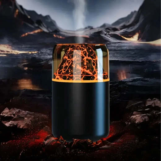 Umidificator de aer cu LED și efect de vulcan – aromaterapie și difuzor de arome
