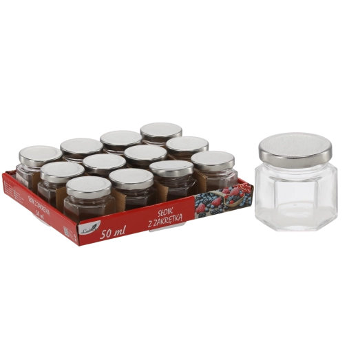 Borcan hexagonal de 50 ml cu capac metalic