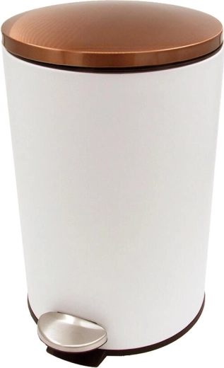 Coș de gunoi cu pedală 12 l, rotund, metalic, alb cu capac cuprat
