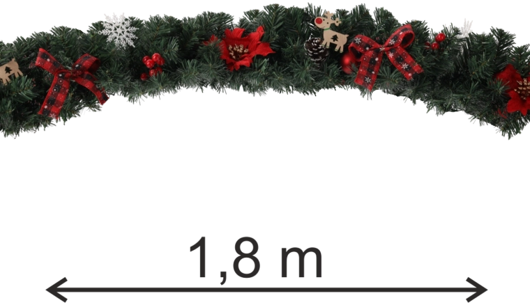 Ghirlandă de Crăciun cu poinsettia 1,8 m roșie