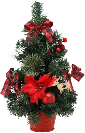 Brad artificial de Crăciun 40 cm în ghiveci roșu cu poinsettia