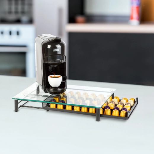 Suport metalic pentru capsule de cafea Nespresso, pentru 60 de capsule, negru