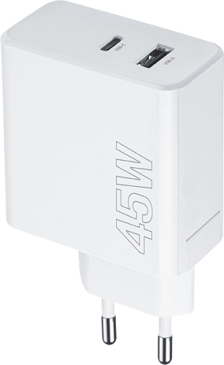 Încărcător de priză Maxlife 45W cu USB‑C PD și USB QC, alb