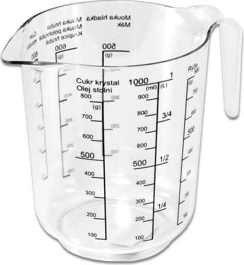 Pahar gradat 1 l cu inscripție, plastic transparent