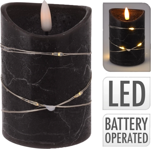 Lumânare LED cilindrică neagră 7 × 10 cm