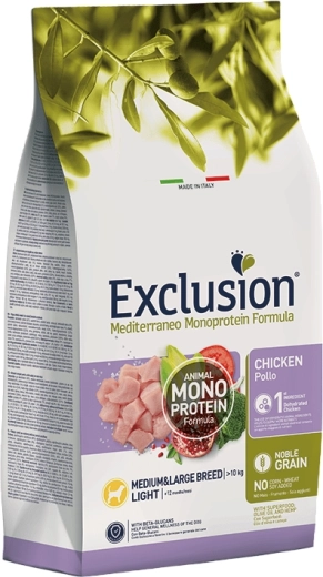 Exclusion Monoprotein Light granule cu pui pentru rase medii și mari, 3 kg