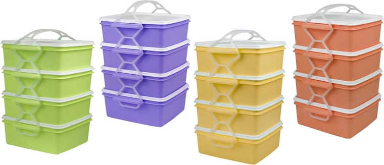 Recipient pentru mâncare 4×1,2 l pătrat, din plastic, mix de culori