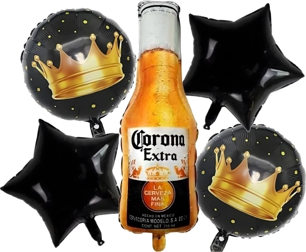 Set de baloane aniversare Corona – sticlă de bere și coroane (5 buc.)